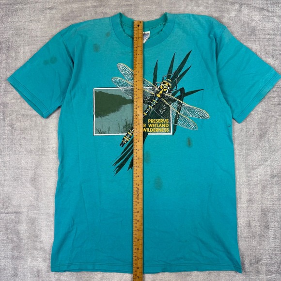 Vintage Nature Shirt Mens Large Teal Preserve Our Wetland Wilderness Dragonfly - Picture 11 of 14